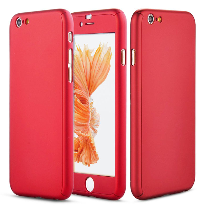 iPhone XR Plus Full Body Shockproof Case Cover + Tempered Glass-Red