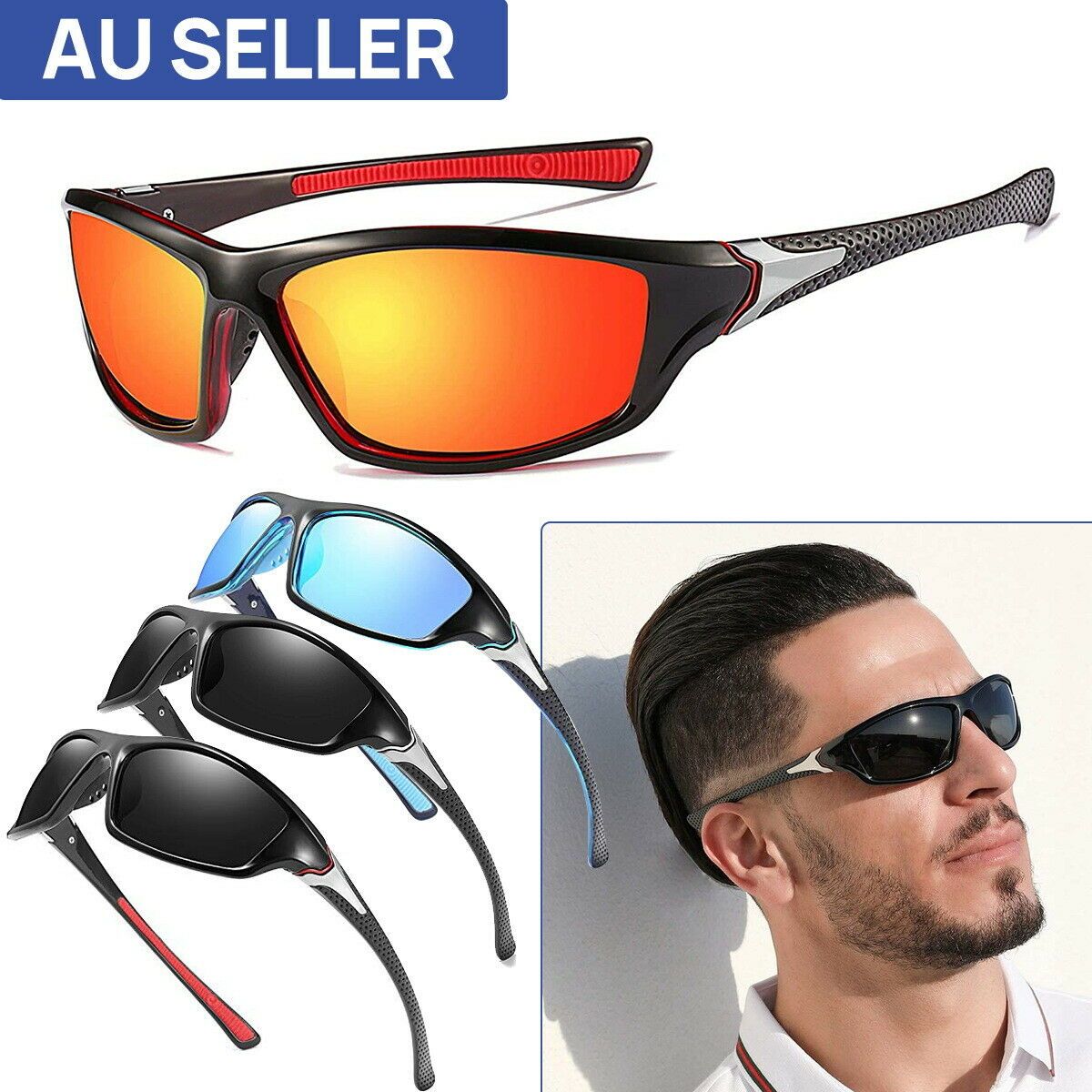Men Sunglasses UV400 Polarized Glasses Fishing Sports Driving WrapAround Eyewear