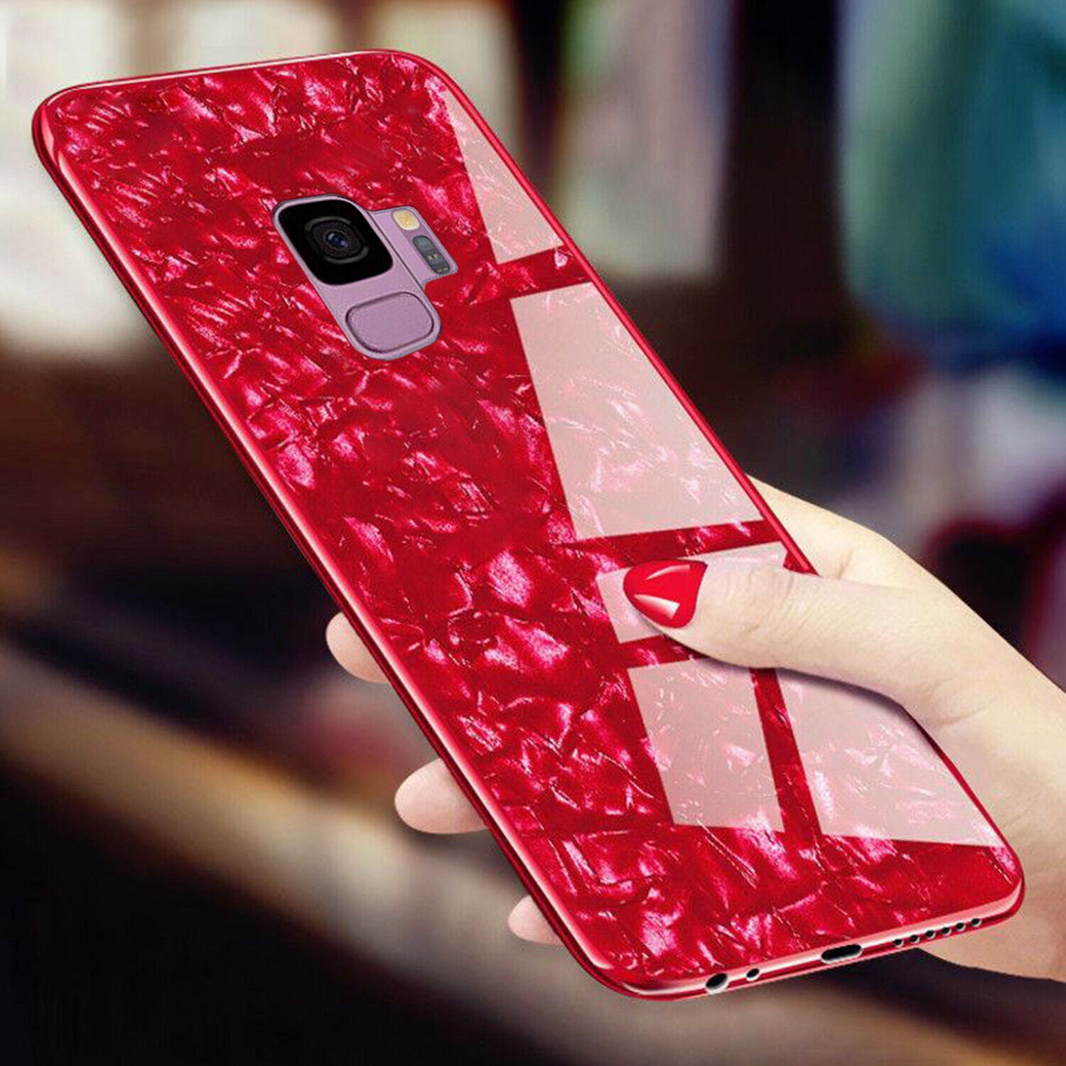 For Samsung S9 Plus Case Luxury Tempered Glass Back Shockproof Cover-Red