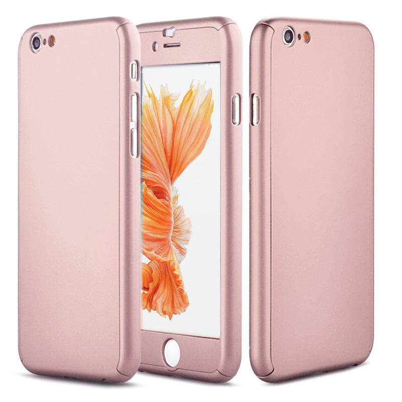 iPhone 6 Plus Full Body Shockproof Case Cover + Tempered Glass-Rose Gold