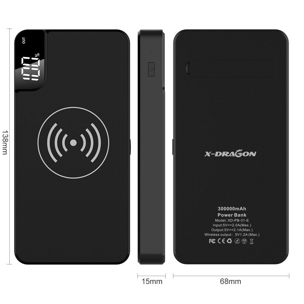 300000mAh Power Bank Qi Wireless Charger USB LCD Portable Battery Charger AU