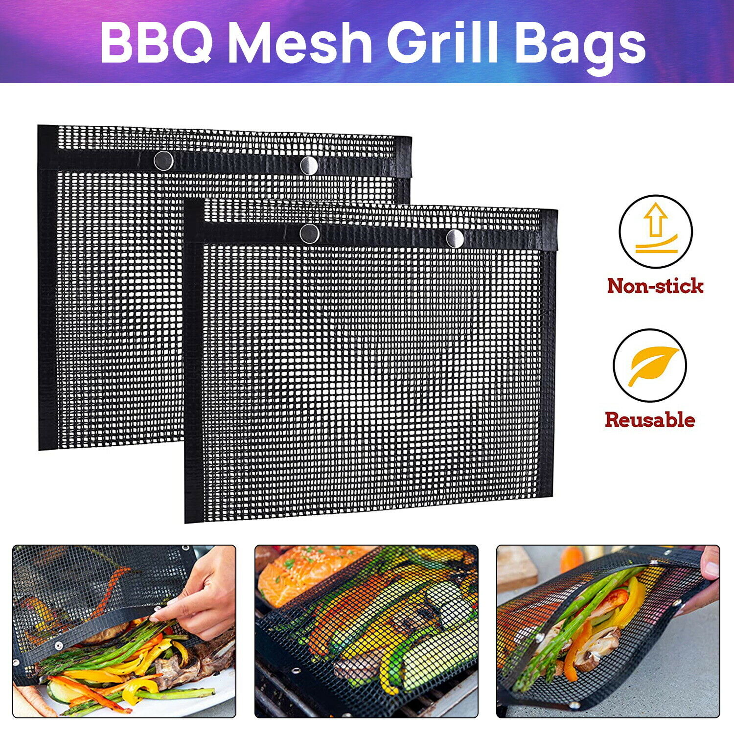 Non-stick BBQ Grilling Mesh Bag Outdoor Camping Barbecue Grill Mats Cooking Pads