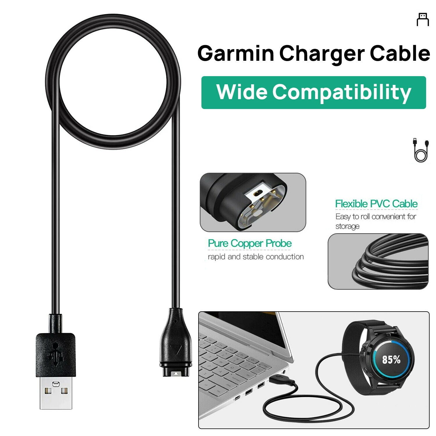 USB Charger Cable For Garmin Fenix 6 6X 5XPro Vivoactive 4 4s Forerunner 945 935