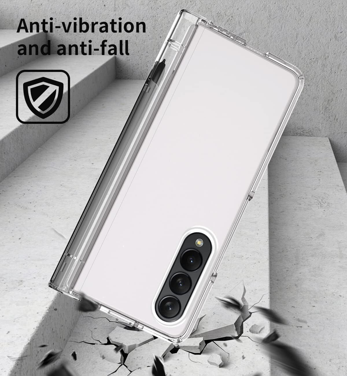 For Samsung Galaxy Z Fold 5 4 5G Case Clear Shockproof Cover Built-in S Pen Holder