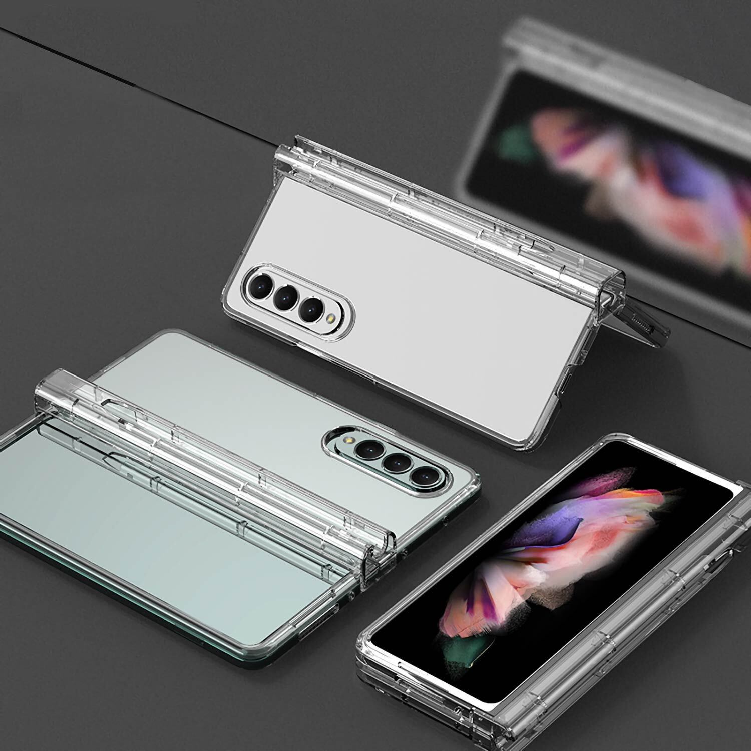 For Samsung Galaxy Z Fold 5 4 5G Case Clear Shockproof Cover Built-in S Pen Holder