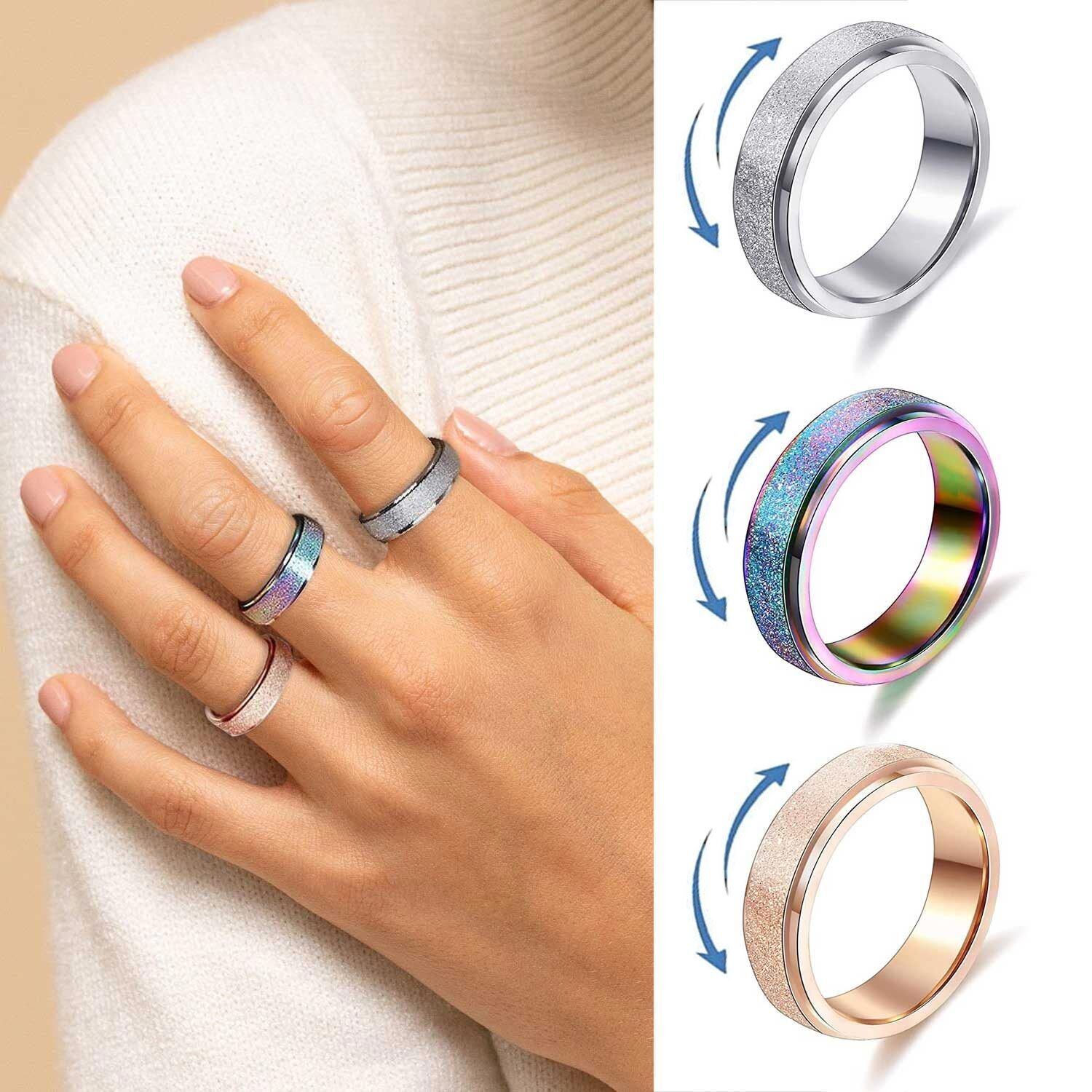 Anxiety Spinner Rings Rotating Stress Fidget Band Men or Women Unisex S/Steel AU