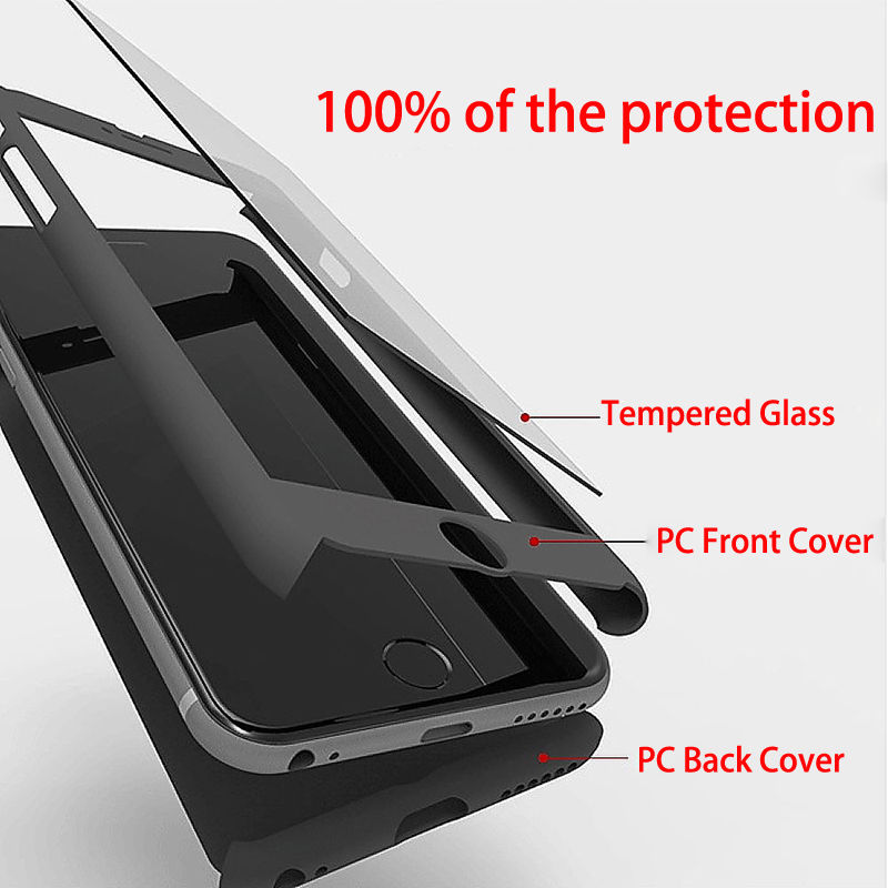 iPhone X Full Body Shockproof Case Cover + Tempered Glass-Black