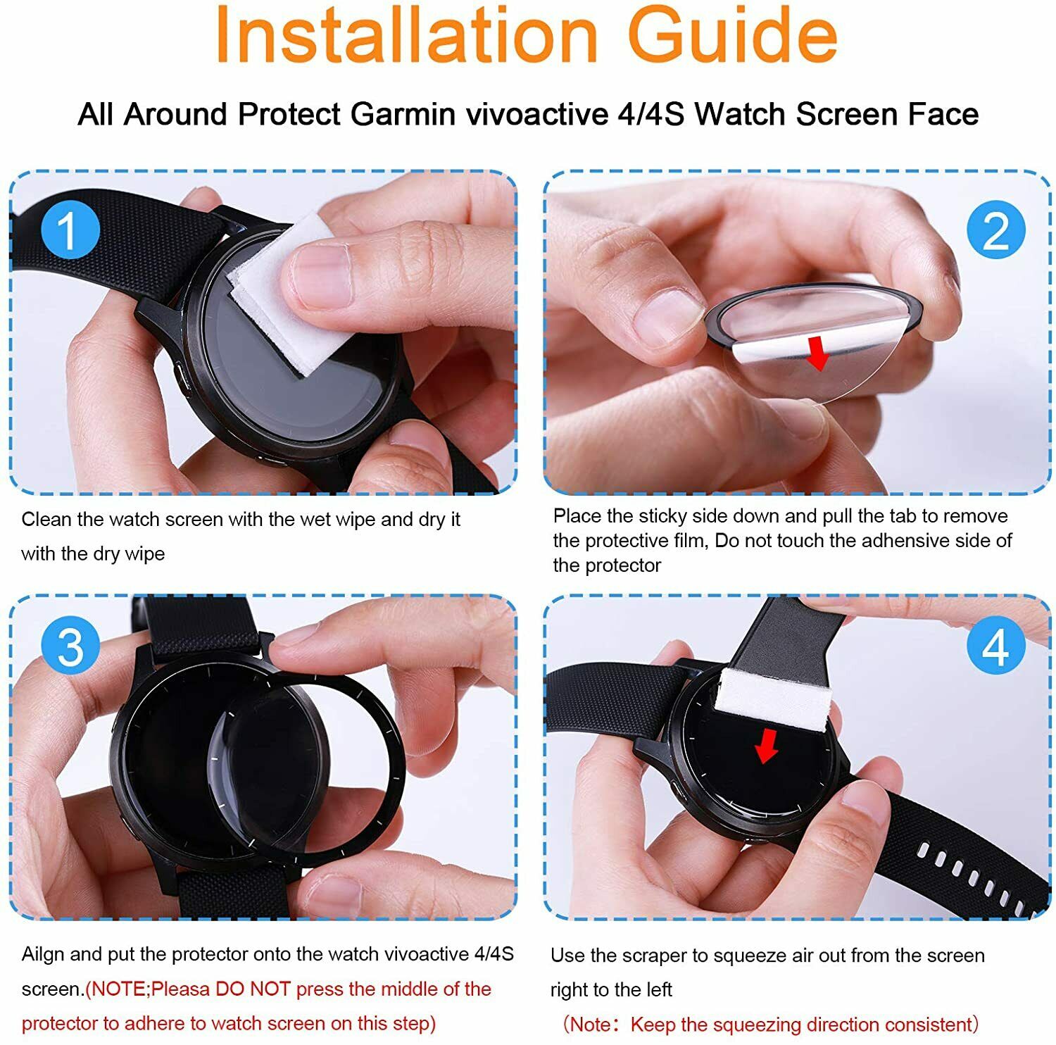 2X For Garmin Vivoactive 4/4S Watch Full Cover Tempered Glass Screen Protector