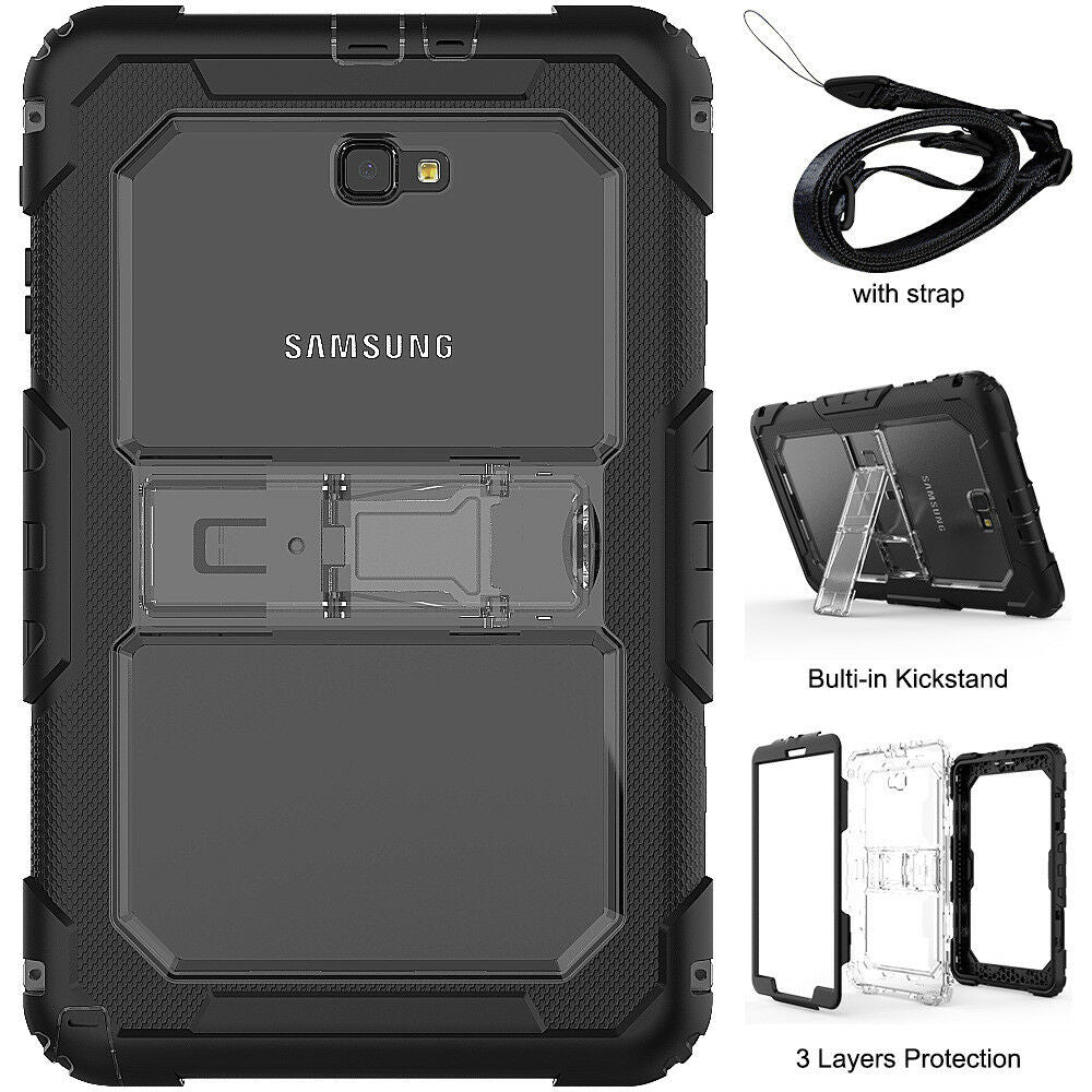 Galaxy Tab A T580 10.1 Case Heavy Duty Layer Protective Kick Stand Case W/ Strap
