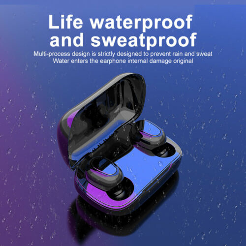 Bluetooth 5.0 Wireless Headset Earphone Waterproof Stereo TWS Headphones Earbuds-Black