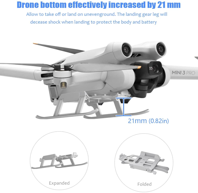 Foldable Extended Landing Gear For DJI Mini 3 Pro Drone Accessories + Protector