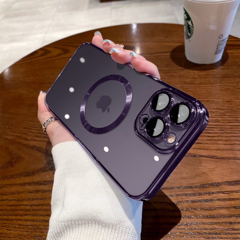 For iPhone 13 14 Pro Max Plus Case Clear Mag safe Plating TPU Magnetic Slim Cover