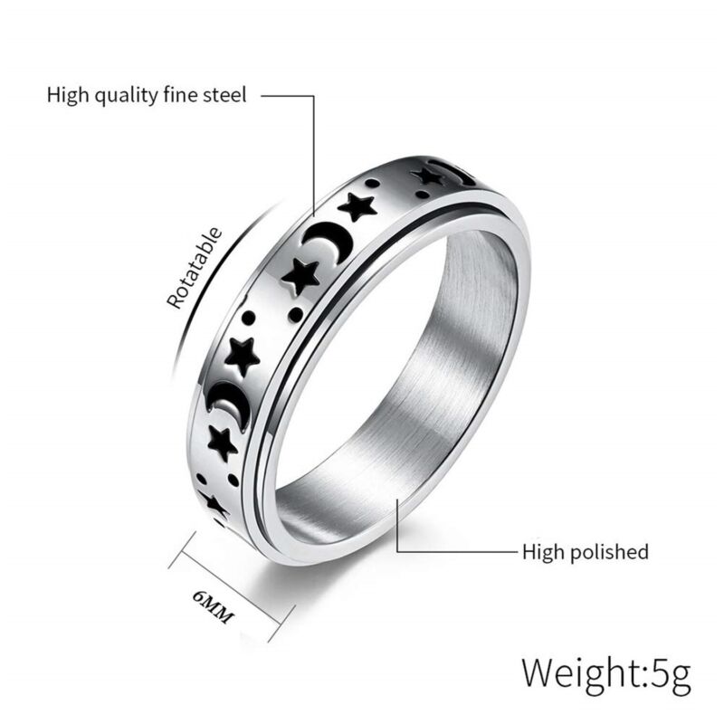 Anti-anxiety Spinner 35 Designs Fidget Rotating Stainless Steel Rings Band Black