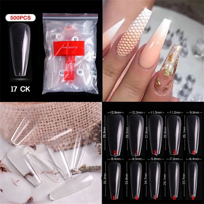 500Pcs Ballerina Nail Coffin Tips Long Art Full Cover Manicure Fake False Nails