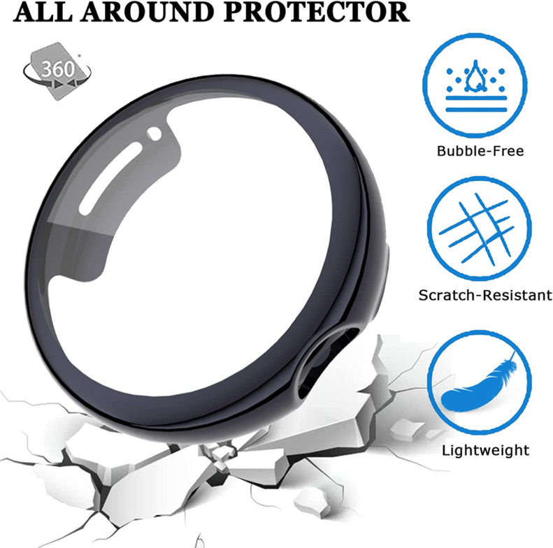 For Google Pixel Watch Case Clear Soft TPU 360 Full Body Cover Screen Protector