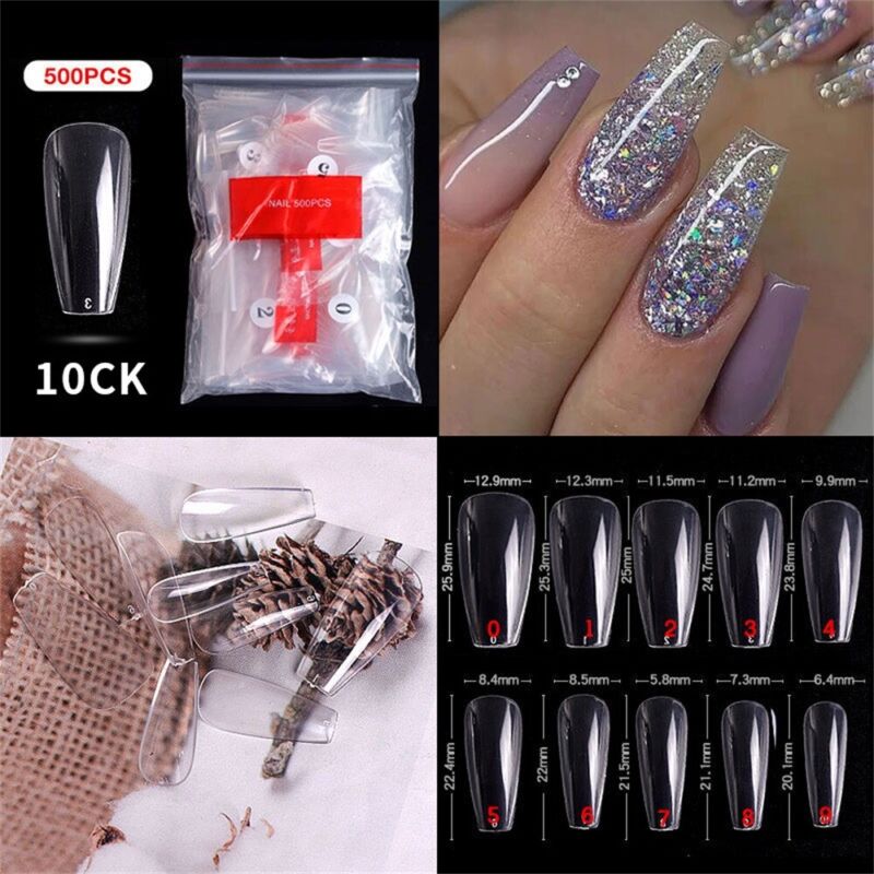 500Pcs Ballerina Nail Coffin Tips Long Art Full Cover Manicure Fake False Nails