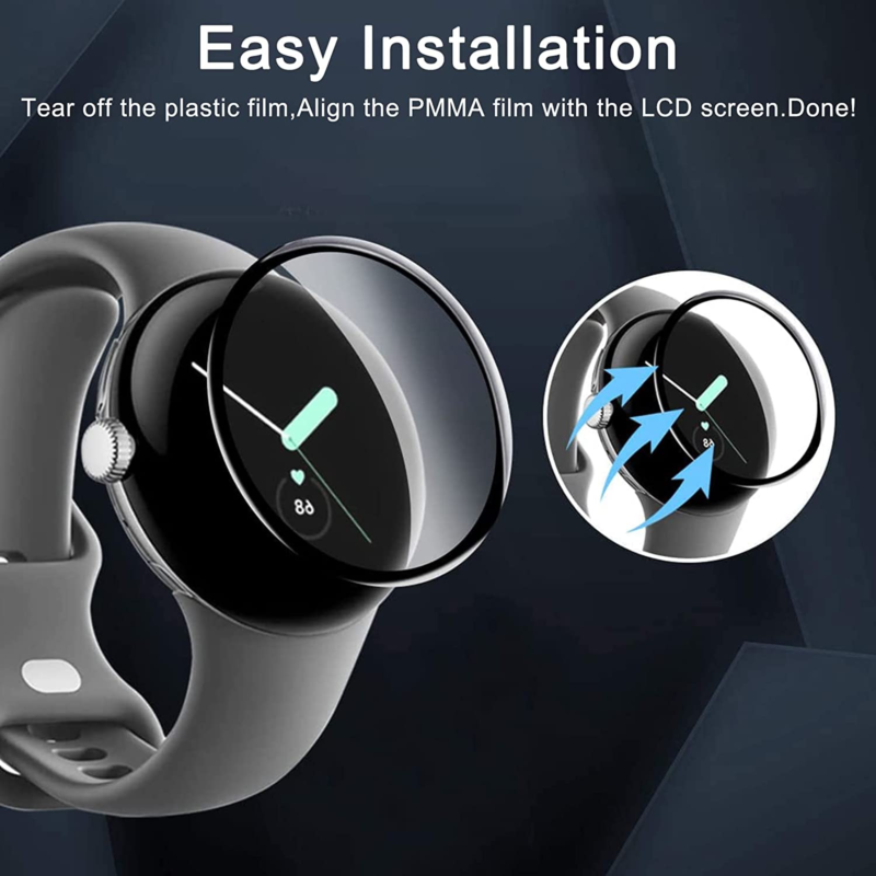 [3 Packs] For Google Pixel Watch Screen Protector 3D Full Cover Hydrogel Clear Film