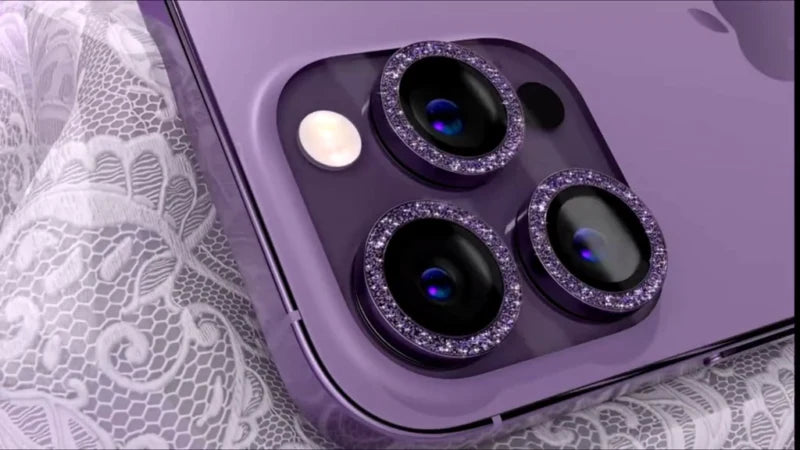 For iPhone 14 13 Pro Max Metal Camera Lens Glitter Cover Glass Protector