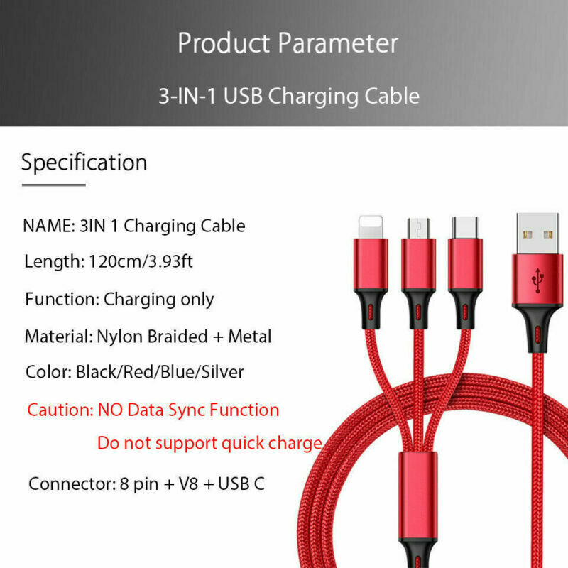 5 in 1 Multi USB Charger Charging Cable For iPhone USB TYPE C Android Micro
