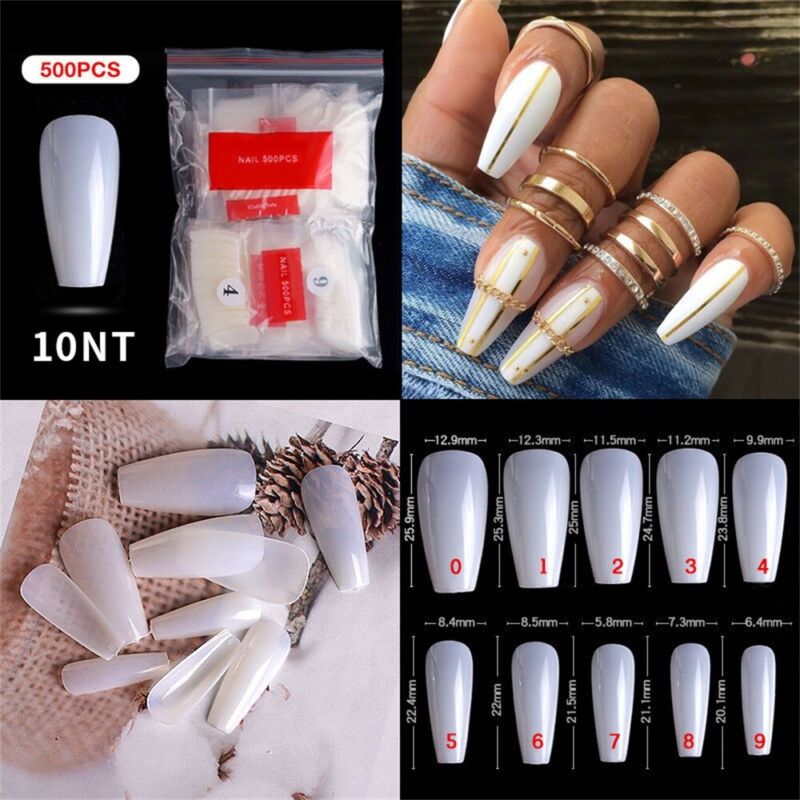 500Pcs Ballerina Nail Coffin Tips Long Art Full Cover Manicure Fake False Nails