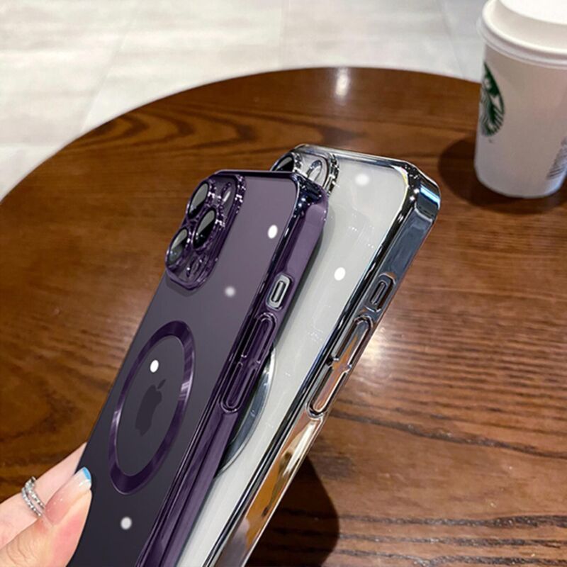 For iPhone 13 14 Pro Max Plus Case Clear Mag safe Plating TPU Magnetic Slim Cover