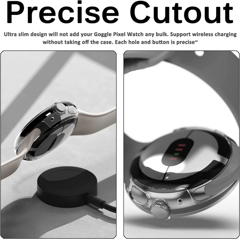 For Google Pixel Watch Case Clear Soft TPU 360 Full Body Cover Screen Protector