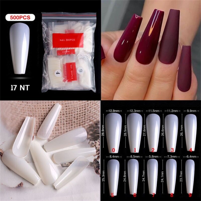500Pcs Ballerina Nail Coffin Tips Long Art Full Cover Manicure Fake False Nails