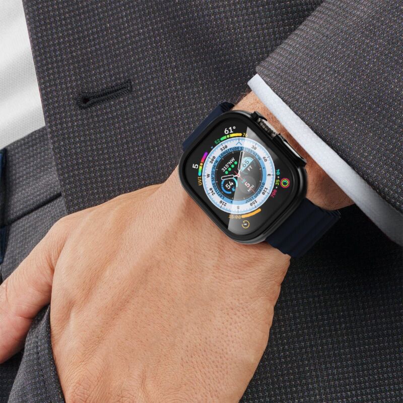 Maxshield For Apple Watch Ultra 49mm Tempered Glass Screen Protector Case Cover