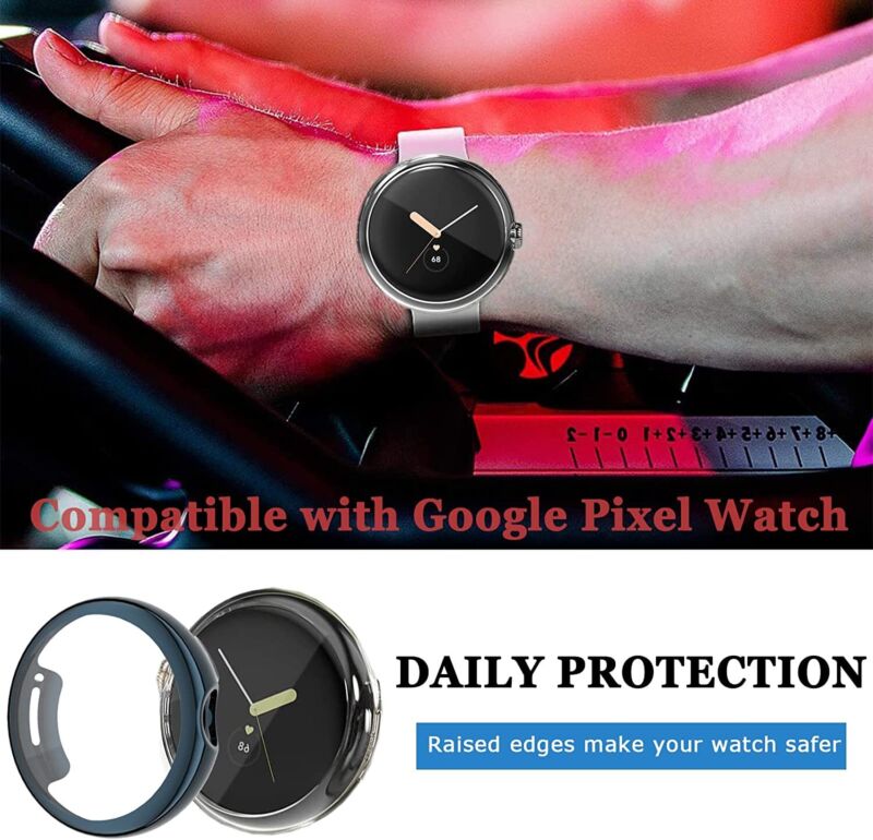 For Google Pixel Watch Case Clear 360 Full Body Cover Tempered Screen Protector