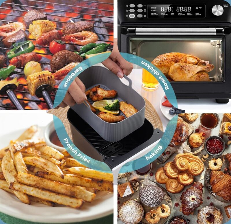 1/2x Air Fryer Durable Silicone Pot Basket Liner Rectangle Reusable Baking Tray