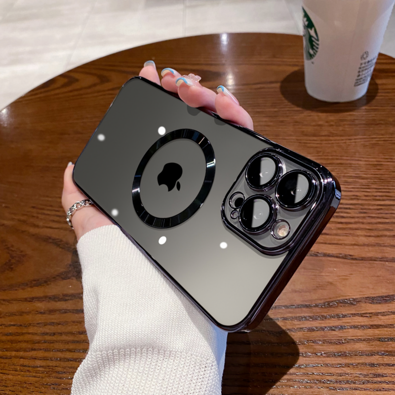 For iPhone 13 14 Pro Max Plus Case Clear Mag safe Plating TPU Magnetic Slim Cover