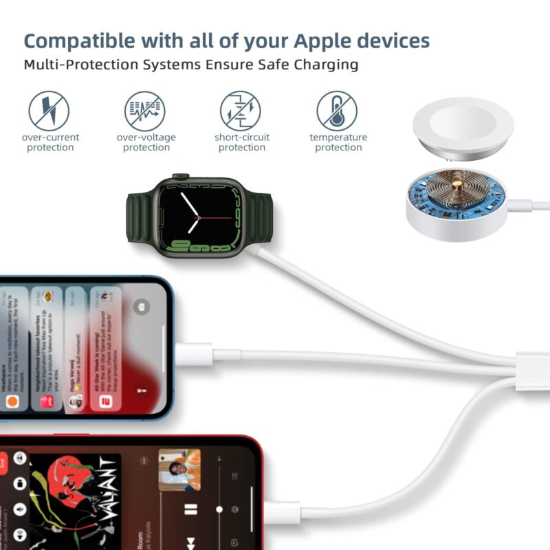 3 in 1 For Apple Watch SE 8 7 49 44 45 42 Magnetic iPhone Charger Charging Cable