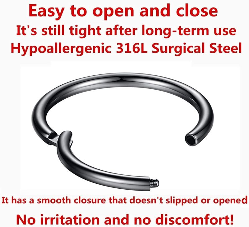 2X Nose Lip Ear Ring Hoop Rings Surgical Body Piercing Earring Stud 6 - 12 MM