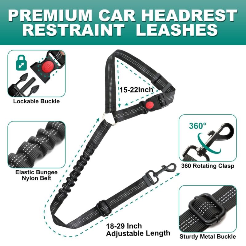 Elastic Headset Dog Car Safety Seat Belt Vehicle Lead Leash Restraint Adjustable
