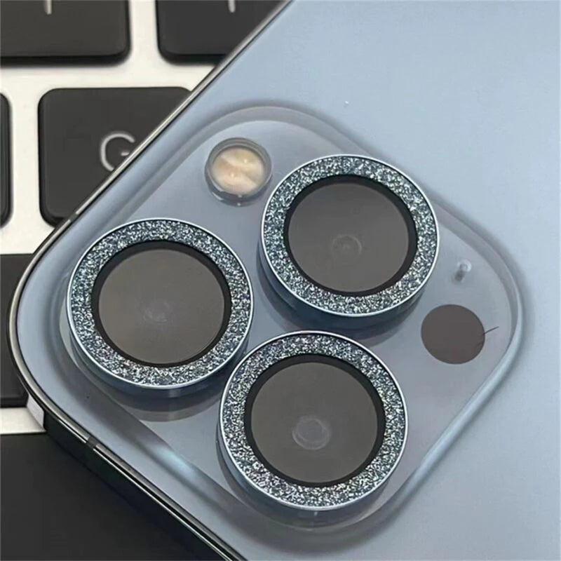 For iPhone 14 13 Pro Max Metal Camera Lens Glitter Cover Glass Protector