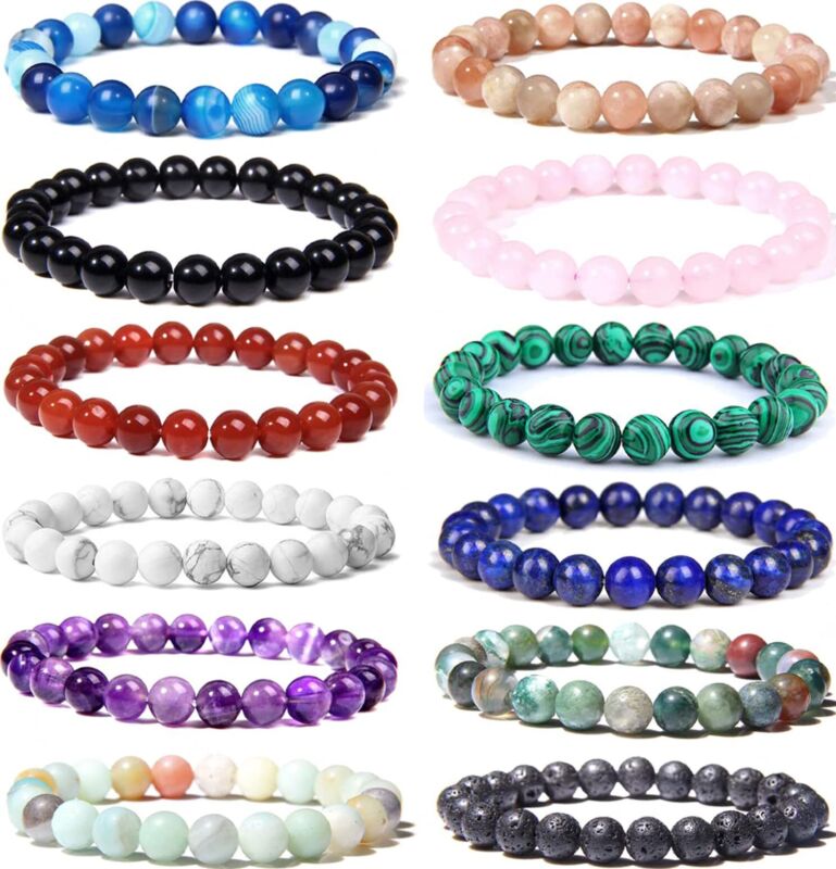 Natural Gemstone Beads Handmade Stretch Crystal Bracelets Healing Stone Reiki