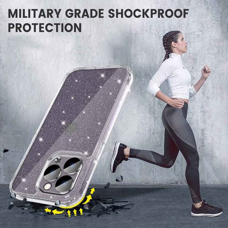 Fr Apple iPhone 14 Pro Max Plus Case Shockproof Crystal Clear Glitter Soft Cover