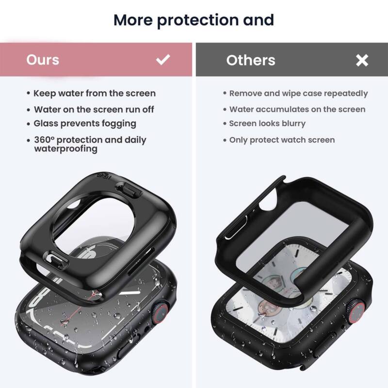 For Apple Watch 8 7 SE 40 44 45 41mm Waterproof Glass Back Case Screen Protector