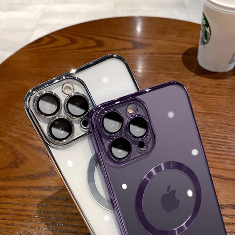 For iPhone 13 14 Pro Max Plus Case Clear Mag safe Plating TPU Magnetic Slim Cover