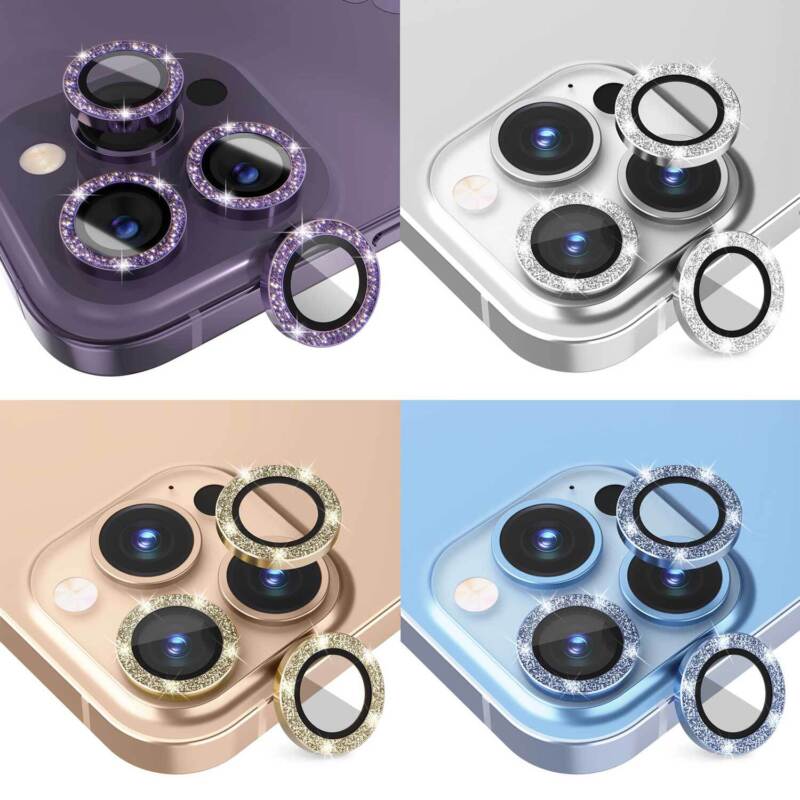 For iPhone 14 13 Pro Max Metal Camera Lens Glitter Cover Glass Protector