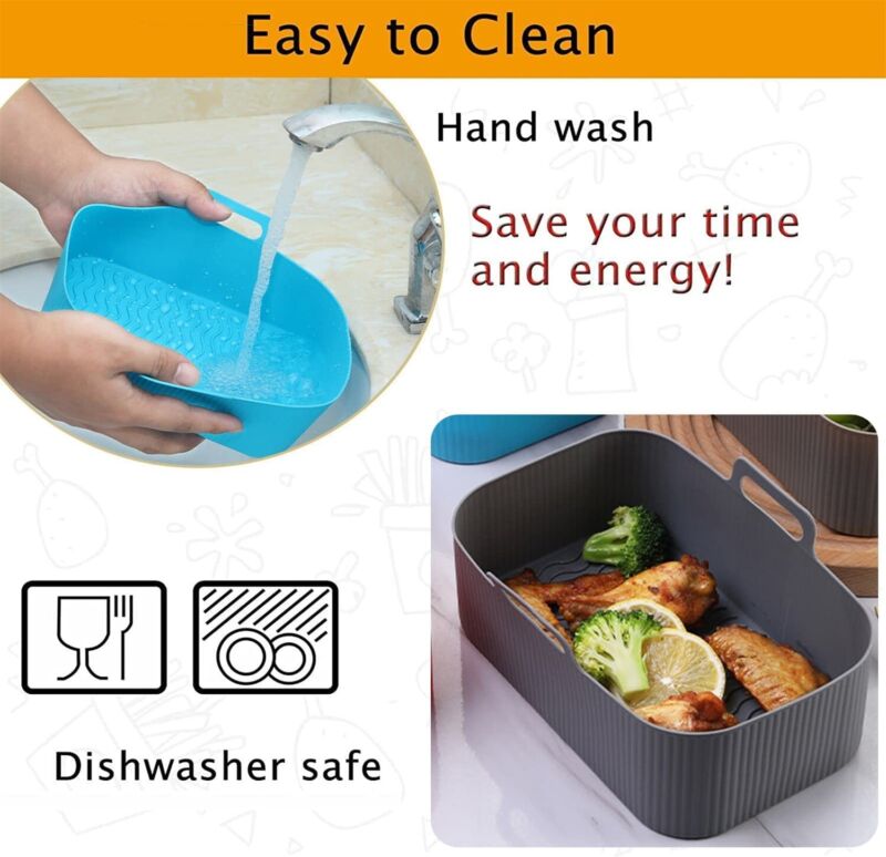 Air Fryer Durable Silicone Pot Basket Liner Rectangle Reusable Baking Tray