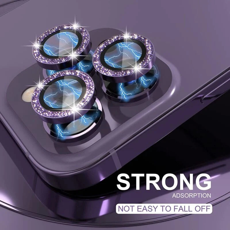 For iPhone 14 13 Pro Max Metal Camera Lens Glitter Cover Glass Protector