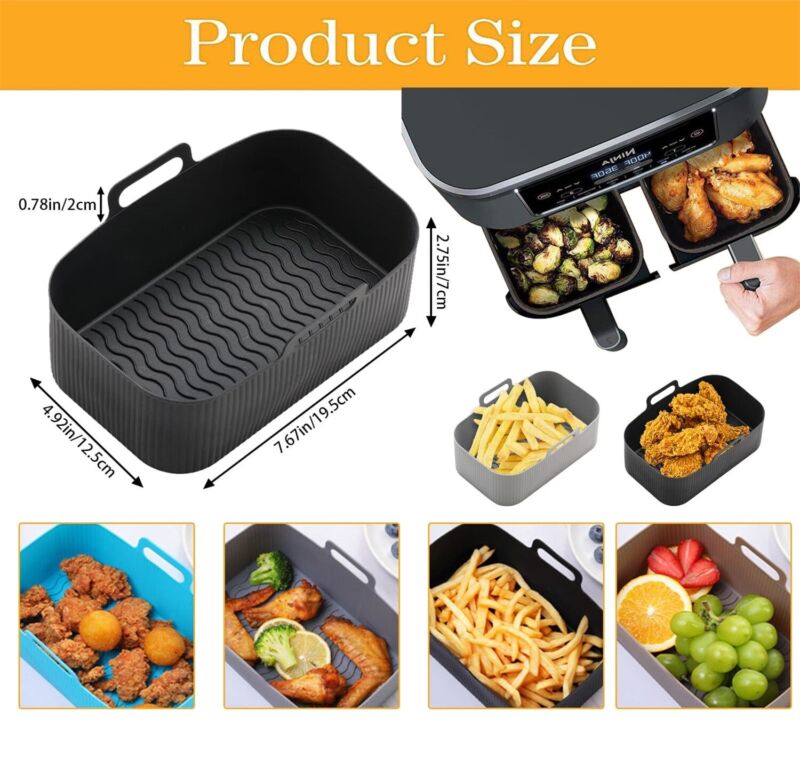 Air Fryer Durable Silicone Pot Basket Liner Rectangle Reusable Baking Tray