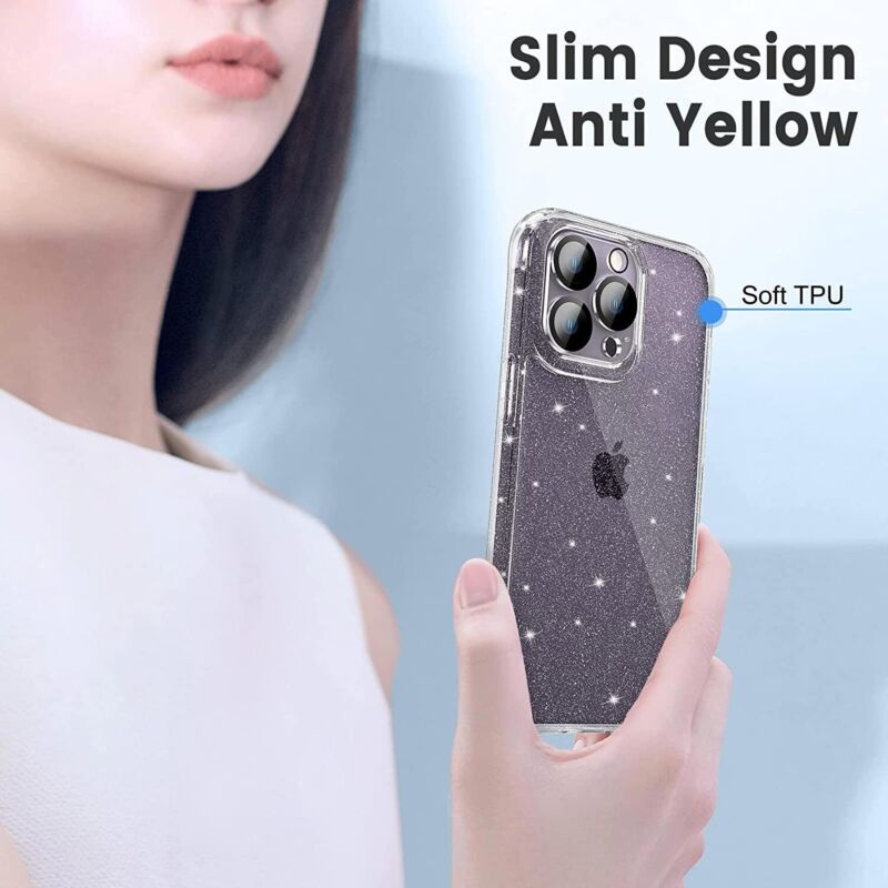 Fr Apple iPhone 14 Pro Max Plus Case Shockproof Crystal Clear Glitter Soft Cover