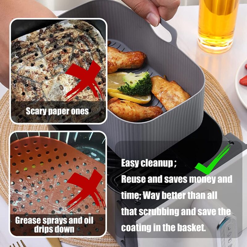 1/2x Air Fryer Durable Silicone Pot Basket Liner Rectangle Reusable Baking Tray