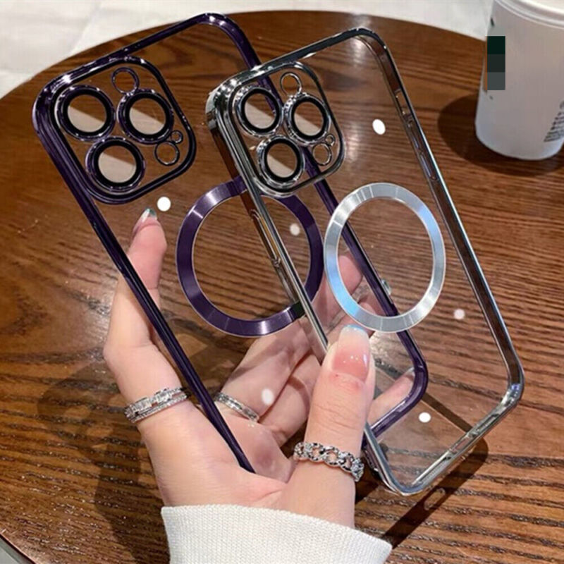 For iPhone 13 Pro Max Clear Mag Safe Plating Magnetic Slim Case Cover