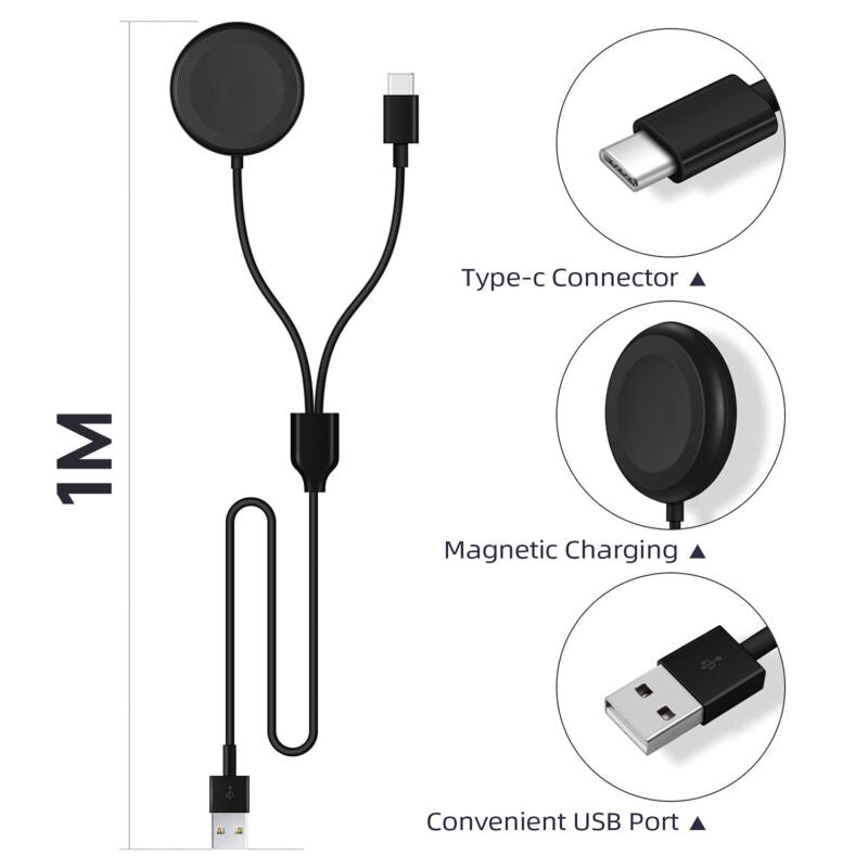 2 in 1 USB Charger Tpye C Cable For Samsung Galaxy Watch 5 Pro/5/4/3/Active 2/1