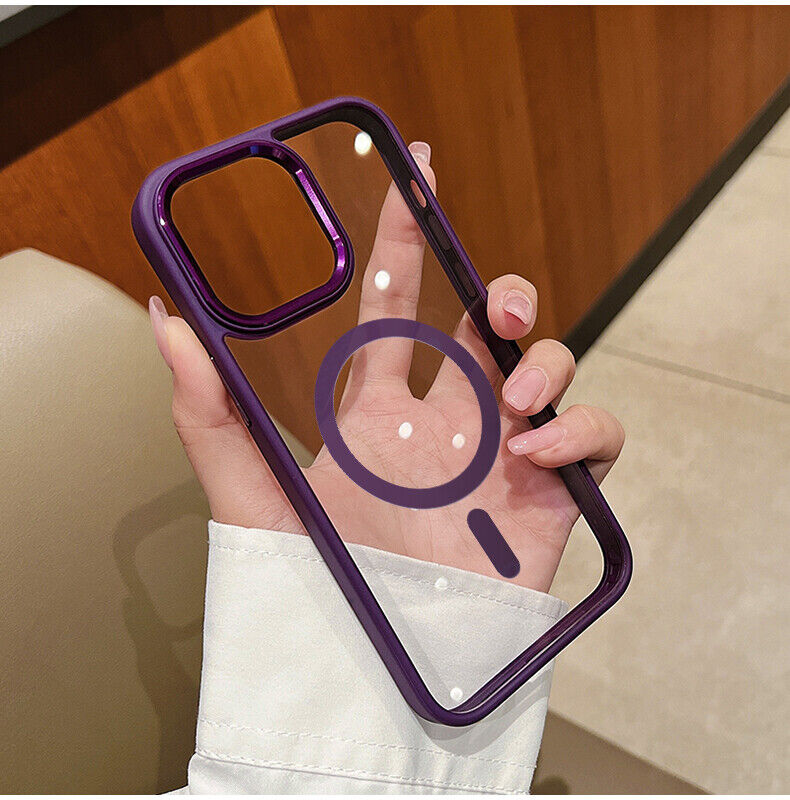 For iPhone 14 13 Pro Max Plus Clear Magsafe Case Plating Magnetic Shockprof Cover