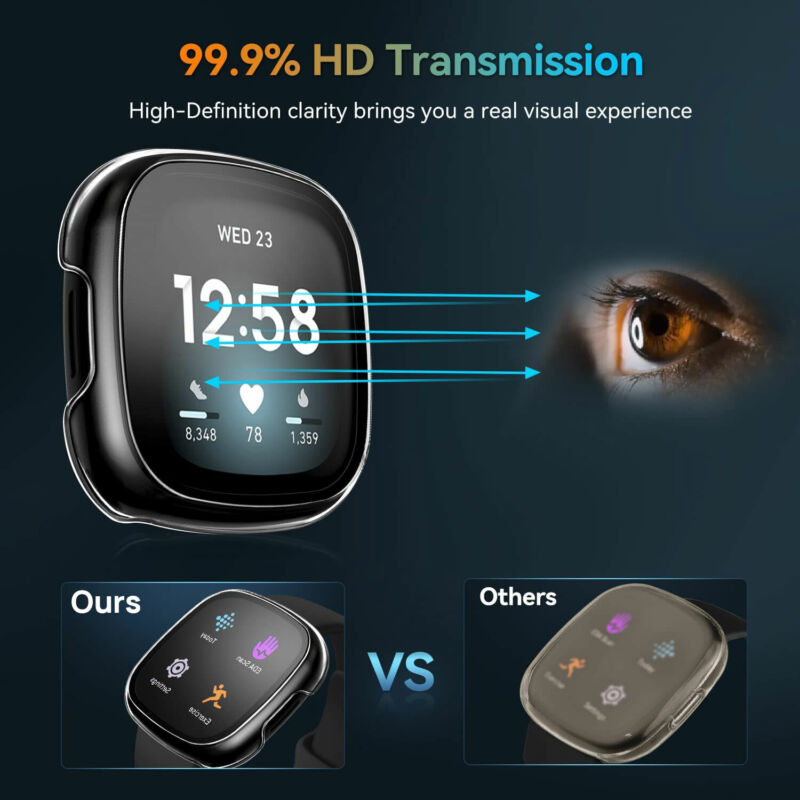 [2 Packs]For Fitbit Versa 4 Tempered Glass Full Cover Case Screen Protector Cover