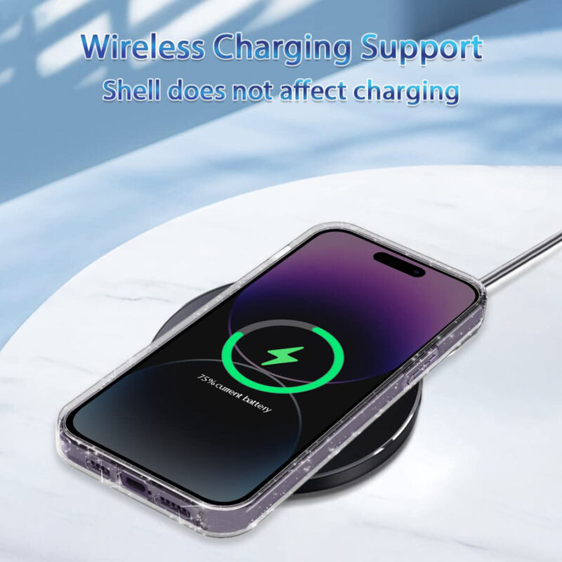 Fr Apple iPhone 14 Pro Max Plus Case Shockproof Crystal Clear Glitter Soft Cover